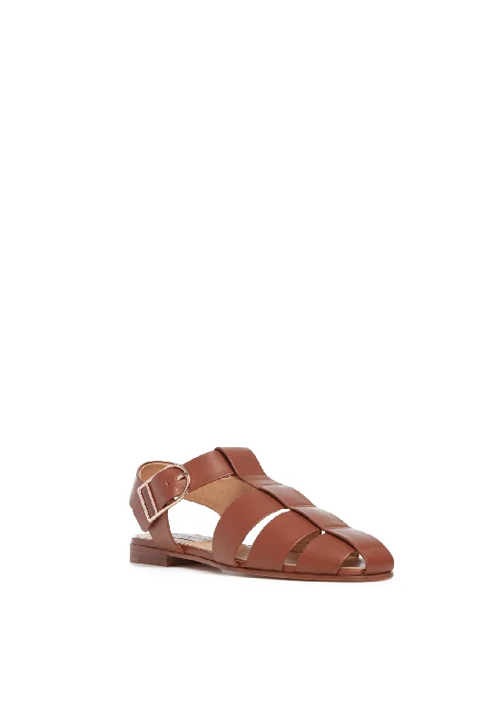 Lynn Flat Sandal in Cognac Leather