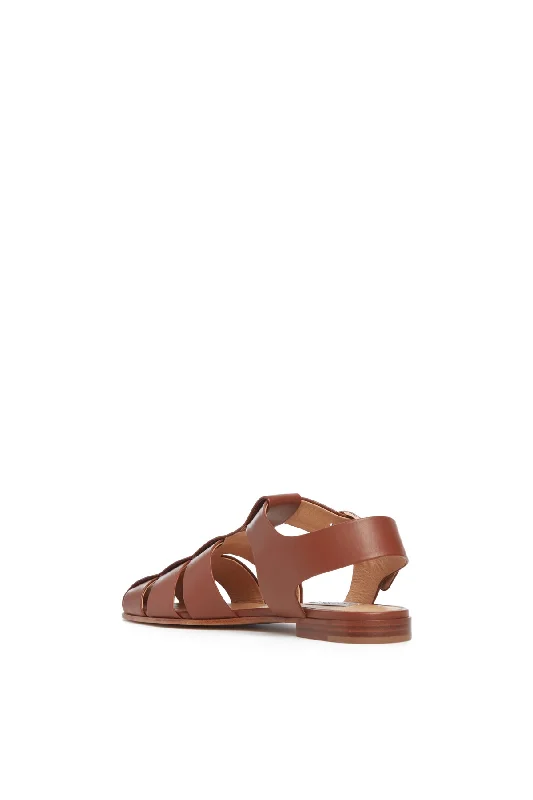 Lynn Flat Sandal in Cognac Leather