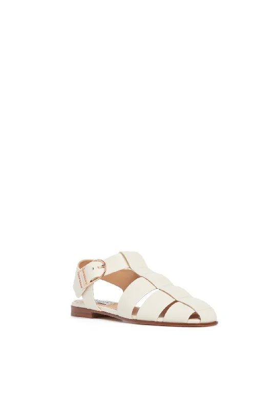 Lynn Flat Sandal in Cream Leather