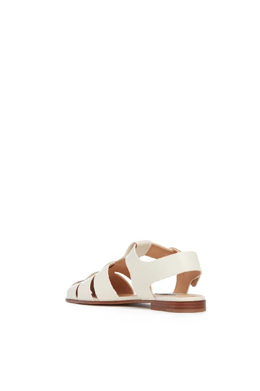 Lynn Flat Sandal in Cream Leather