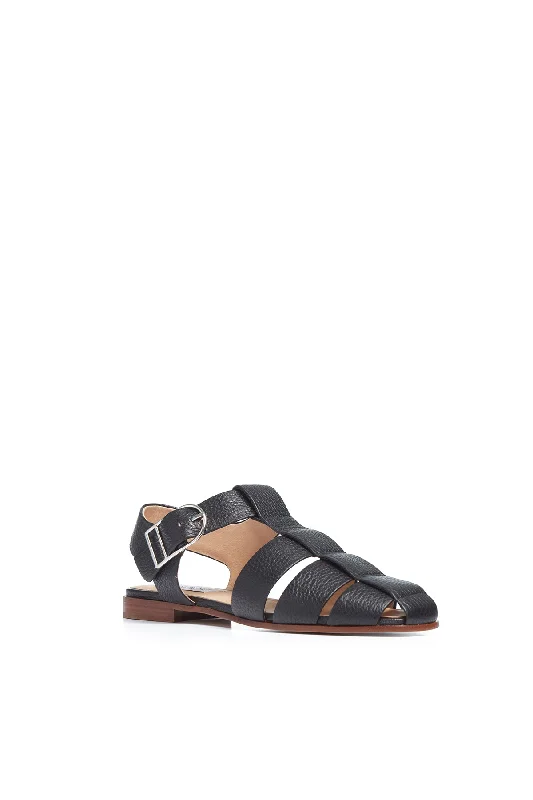 Lynn Sandal in Black Deerskin Leather