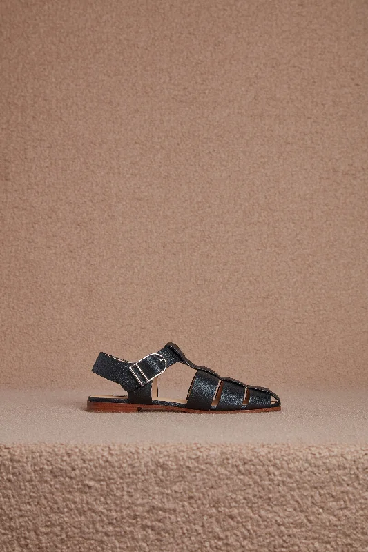 Lynn Sandal in Black Deerskin Leather