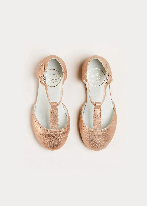 Metallic Scallop Detail Charlotte Shoes in Rose Gold (24-34EU)