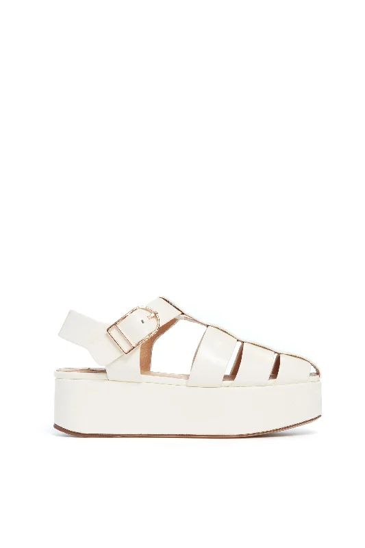 Mila Plateau Sandal in Cream Leather