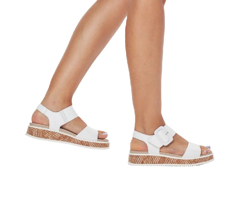 Rieker Evolution W0800-80 White Leather Low Wedge Sandals