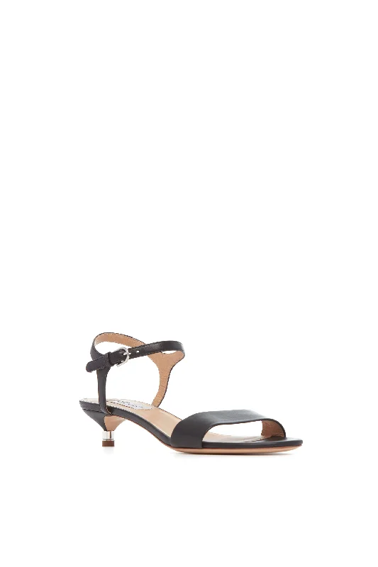 Soraya Low Heel Sandal in Black Leather