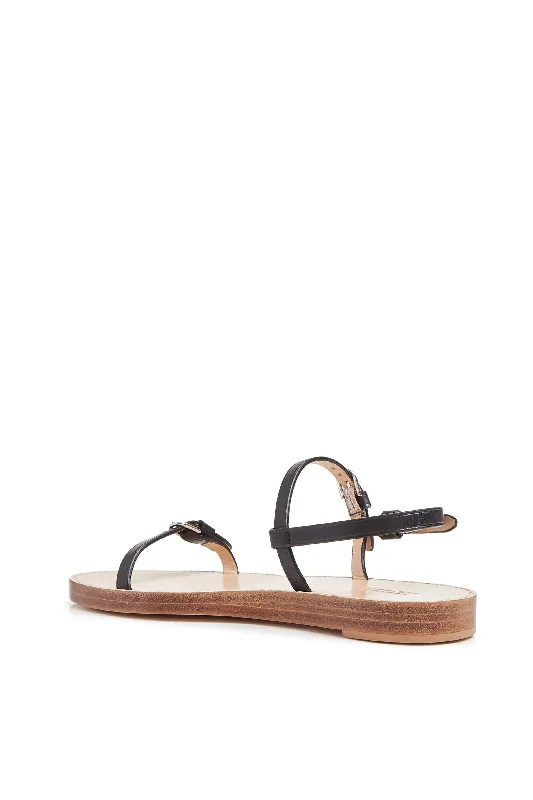 Steward Flat Sandal in Black Leather