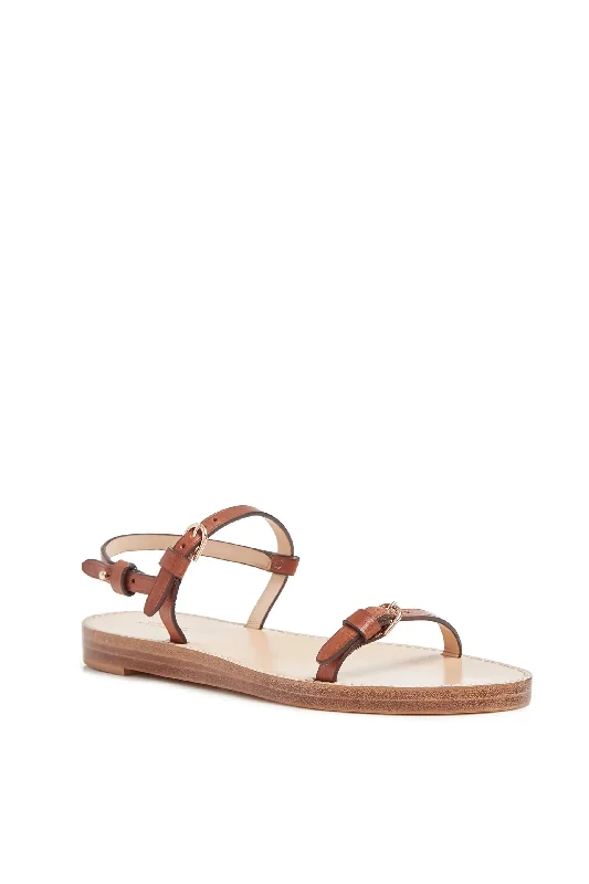 Steward Flat Sandal in Cognac Leather