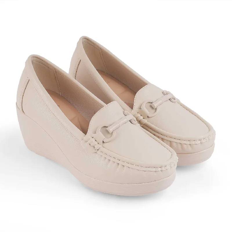 Tresmode Trebien White Women's Wedge Loafers