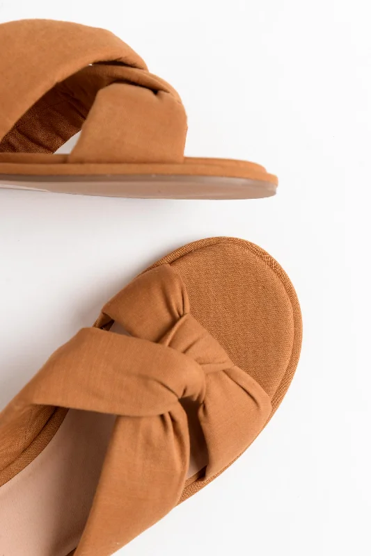 Victoria Tan Linen Crossover Slide