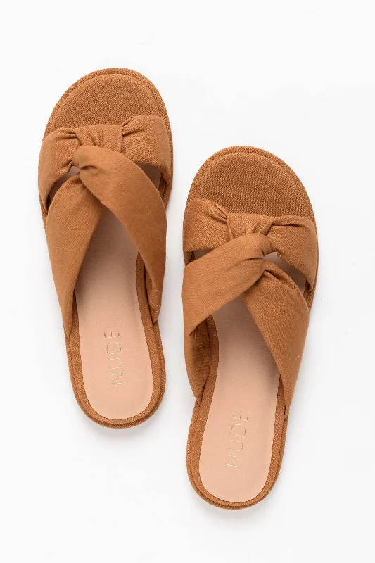 Victoria Tan Linen Crossover Slide