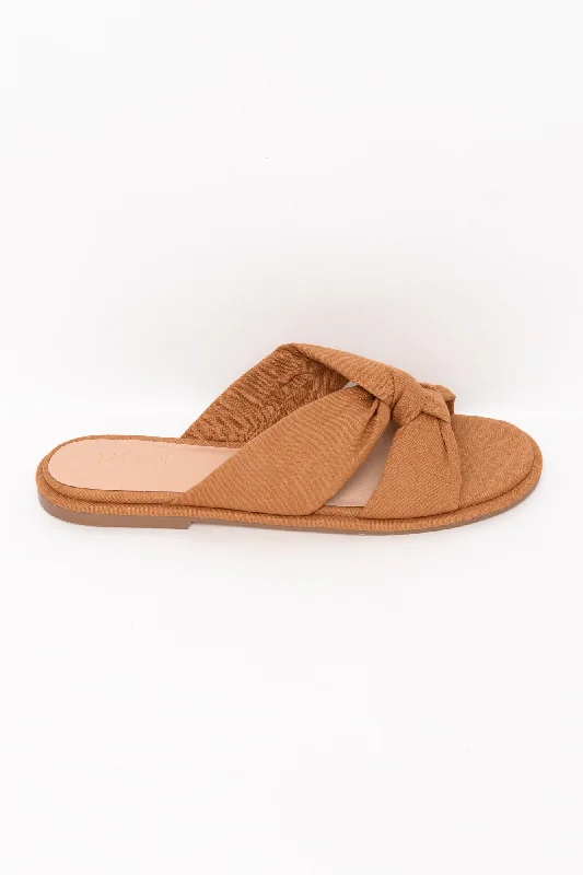 Victoria Tan Linen Crossover Slide