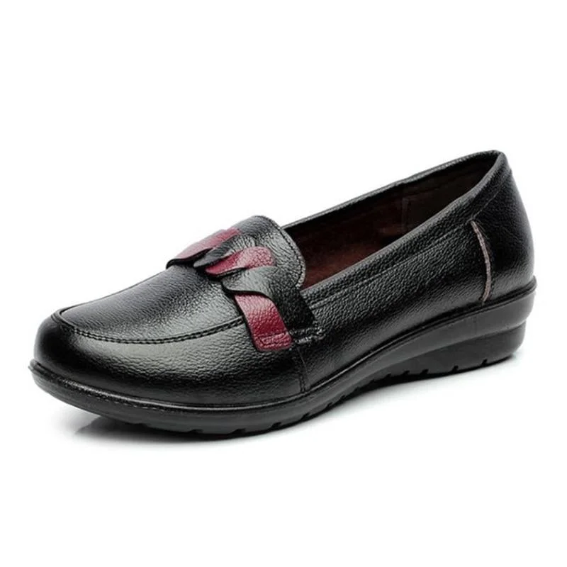 Vintage Women's Solid Genuine Leather Rubber Slip-on Loafers