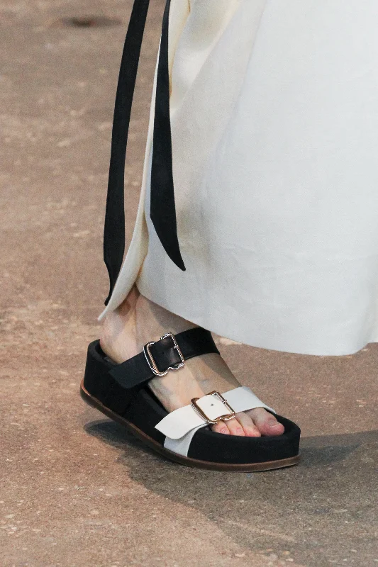 Wren Flat Sandal in Black & Ivory Leather