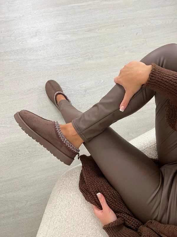 Brown Suede Style Backless Slippers