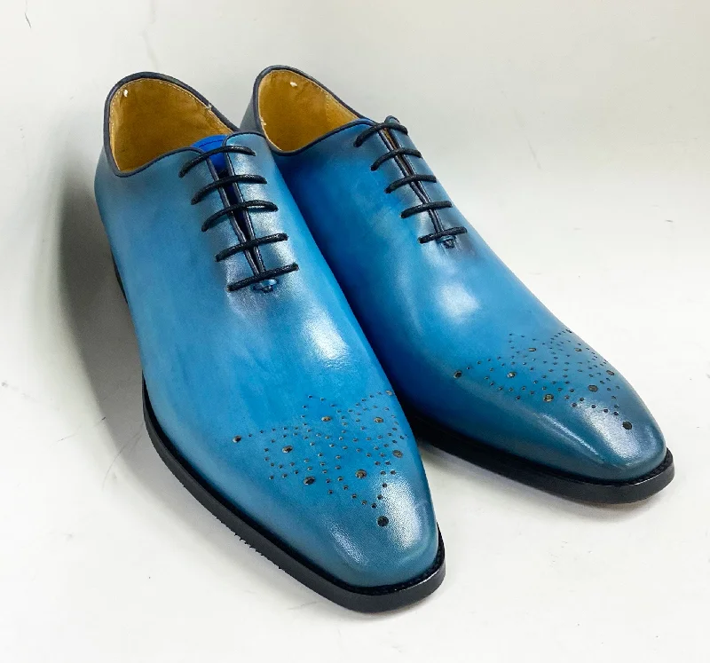 Burnished Calfskin Lace-Up Oxford Ocean Blue