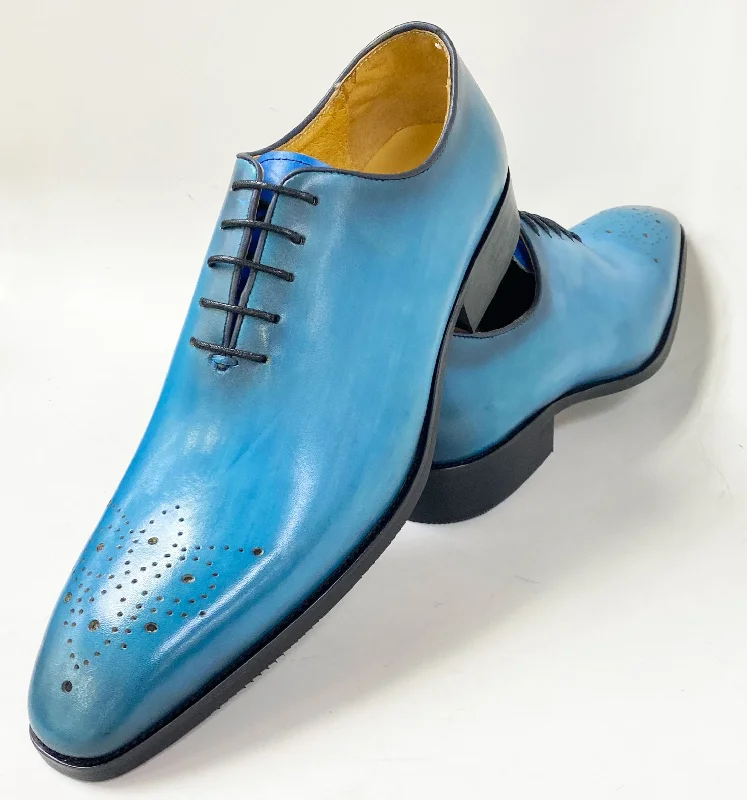 Burnished Calfskin Lace-Up Oxford Ocean Blue