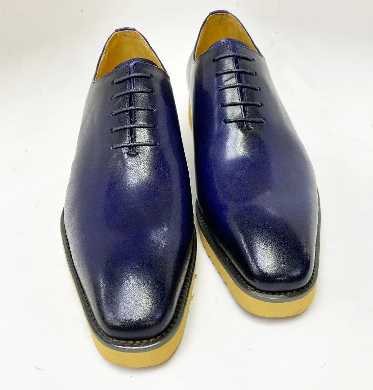 Burnished Calfskin Lace-Up Shoe Blue