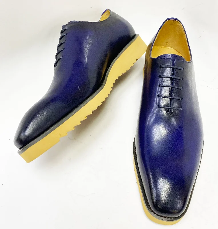 Burnished Calfskin Lace-Up Shoe Blue