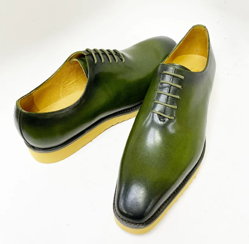 Burnished Calfskin Lace-Up Shoe Olive