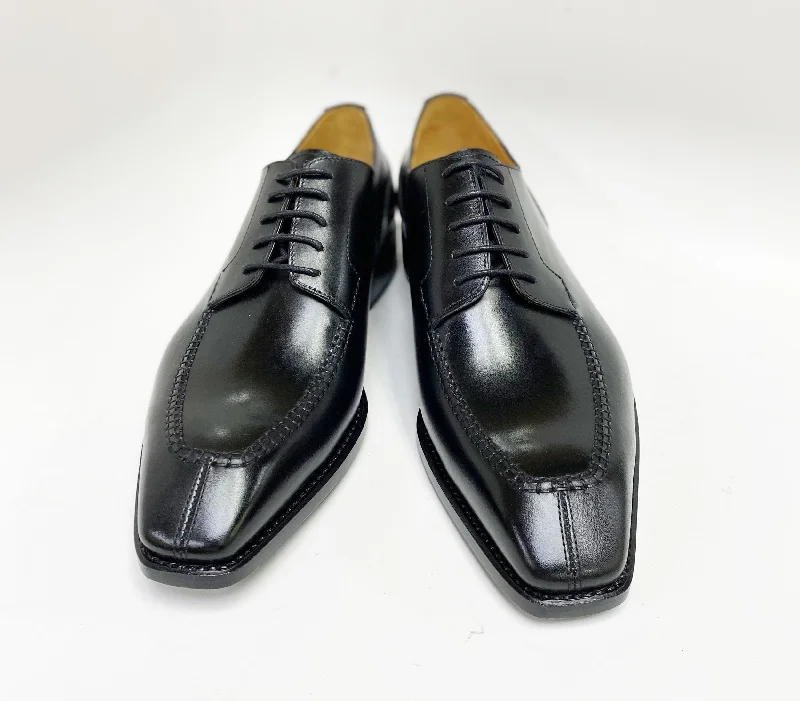 ""Norman"" Burnished Calfskin Lace-Up Split-Toe Oxford Black