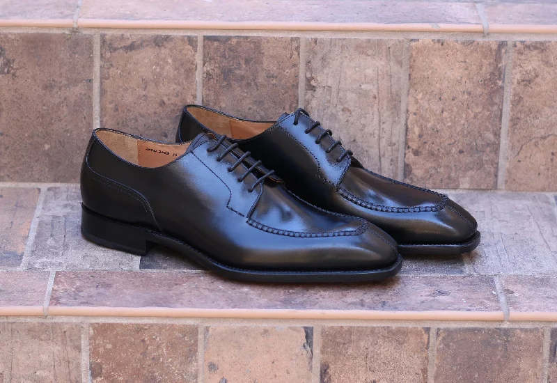 ""Norman"" Burnished Calfskin Lace-Up Split-Toe Oxford Black