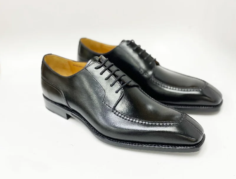 ""Norman"" Burnished Calfskin Lace-Up Split-Toe Oxford Black