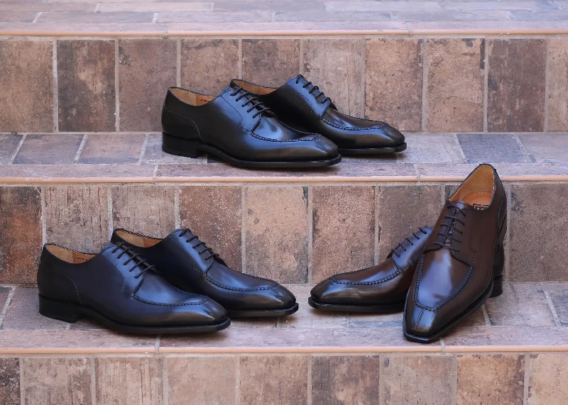 ""Norman"" Burnished Calfskin Lace-Up Split-Toe Oxford Black