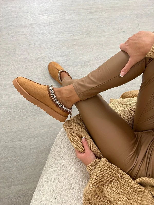 Camel Suede Style Backless Slippers