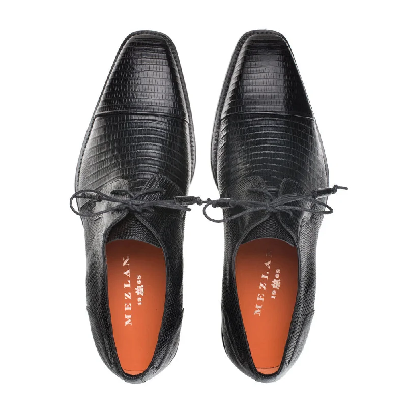 Cap Toe Lizard Lace Up Derby Black