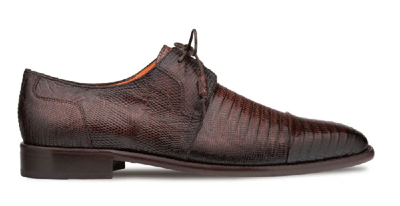 Cap Toe Lizard Lace Up Derby Brown