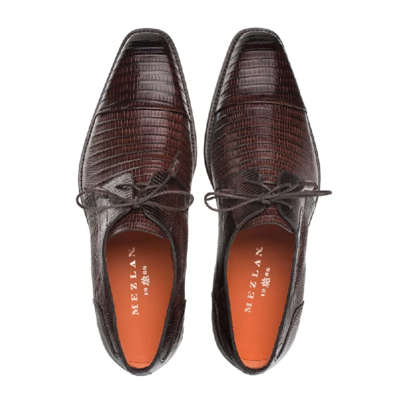 Cap Toe Lizard Lace Up Derby Brown