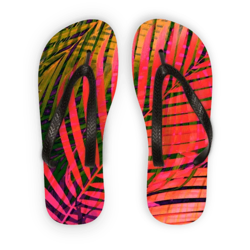 COLORFUL TROPICAL LEAVES no4 Adult Flip Flops