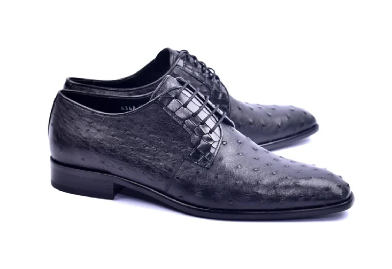 Corrente Genuine Ostrich Lace-up Shoe Black