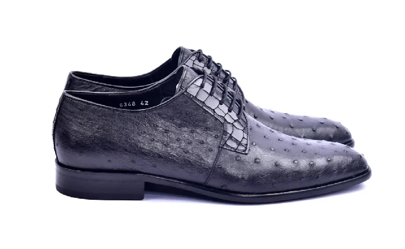 Corrente Genuine Ostrich Lace-up Shoe Black