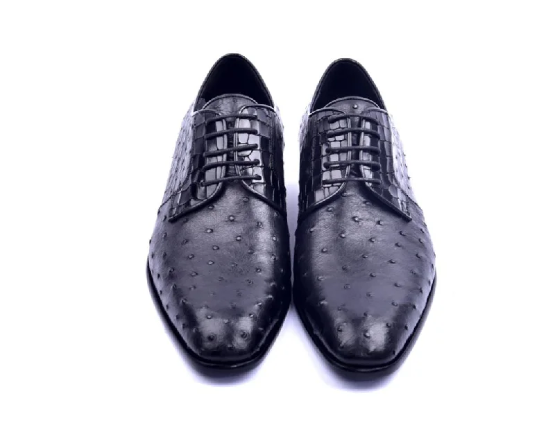 Corrente Genuine Ostrich Lace-up Shoe Black