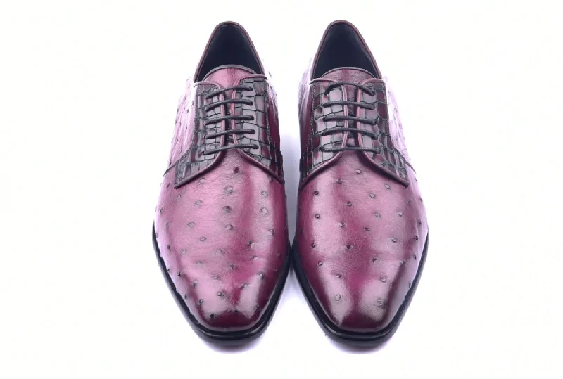 Corrente Genuine Ostrich Lace-up Shoe Burgundy