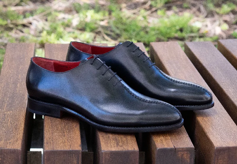 ""Derrick"" Burnished Calfskin Lace-Up Oxford Black