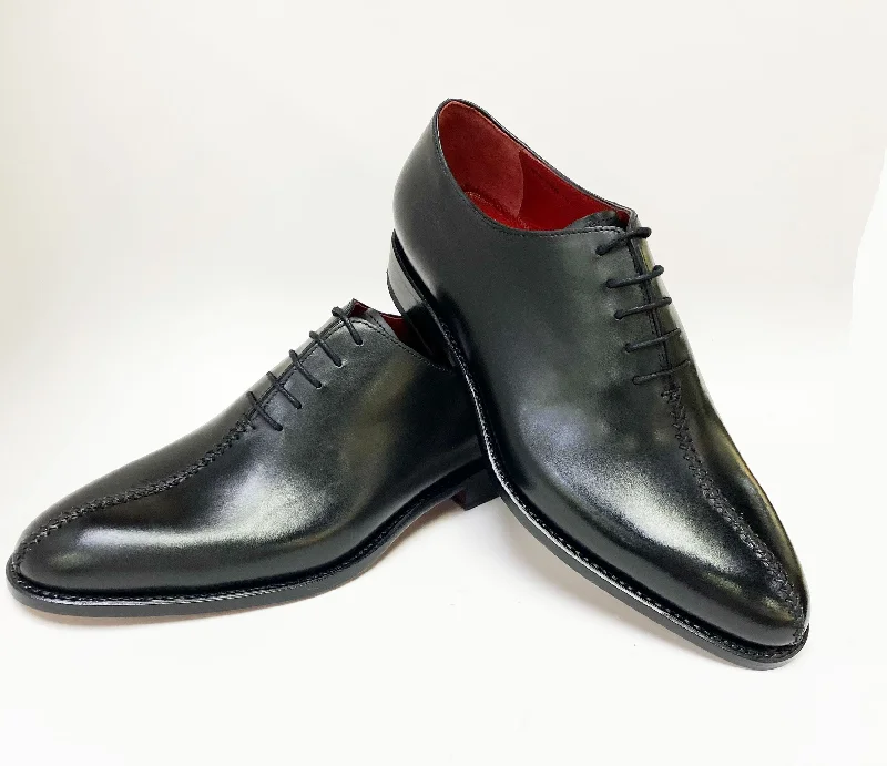 ""Derrick"" Burnished Calfskin Lace-Up Oxford Black