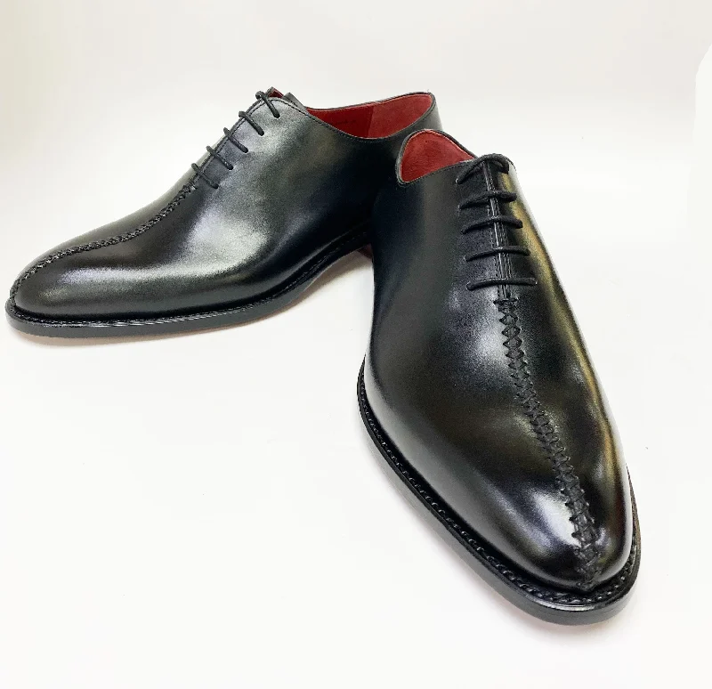 ""Derrick"" Burnished Calfskin Lace-Up Oxford Black