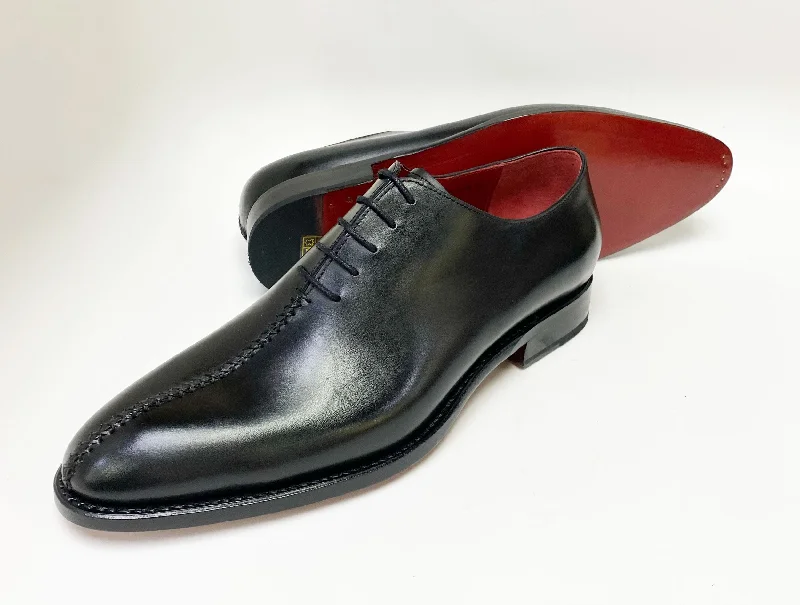 ""Derrick"" Burnished Calfskin Lace-Up Oxford Black