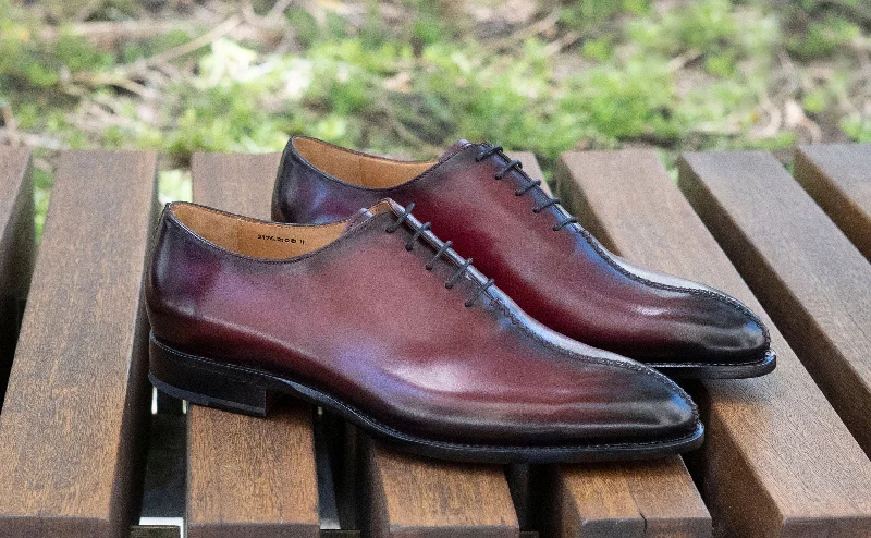 ""Derrick"" Burnished Calfskin Lace-Up Oxford Burgundy