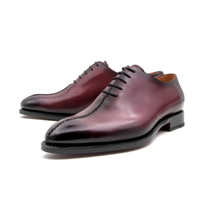 ""Derrick"" Burnished Calfskin Lace-Up Oxford Burgundy