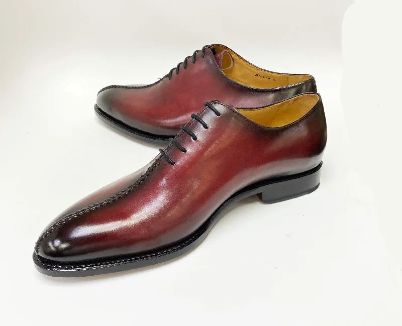 ""Derrick"" Burnished Calfskin Lace-Up Oxford Burgundy