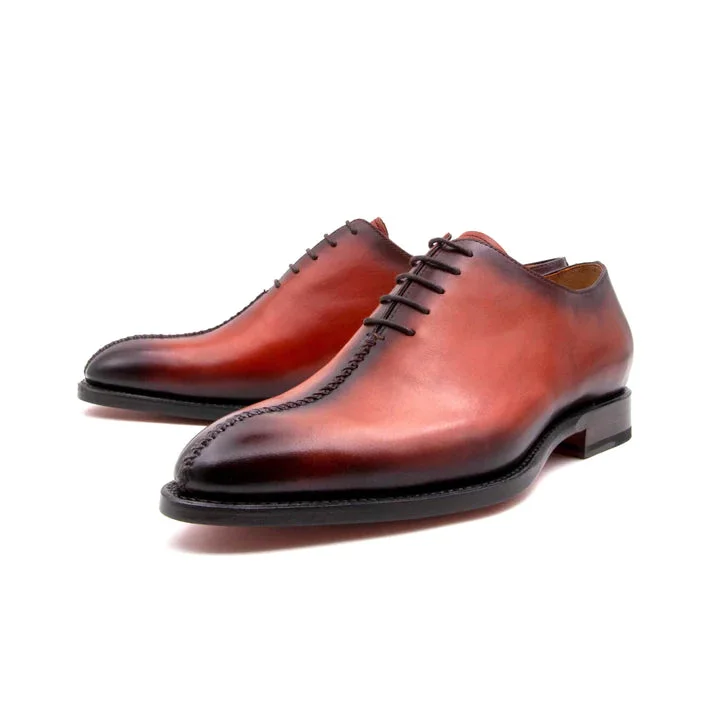 ""Derrick"" Burnished Calfskin Lace-Up Oxford Camel