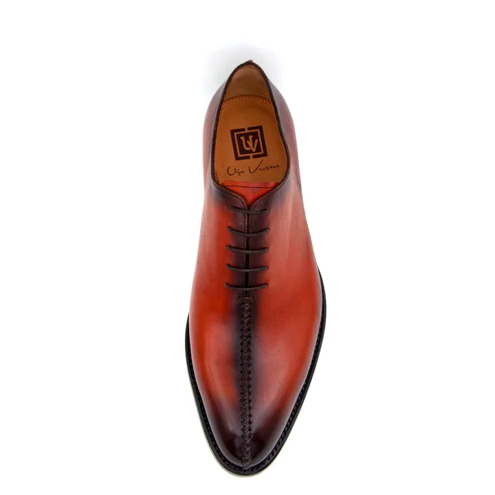 ""Derrick"" Burnished Calfskin Lace-Up Oxford Camel