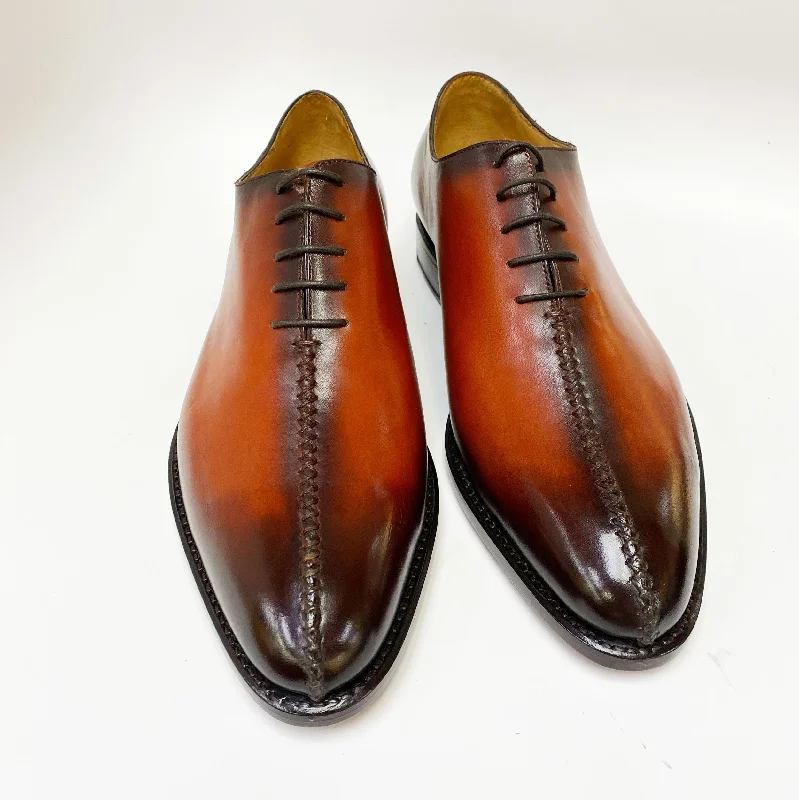 ""Derrick"" Burnished Calfskin Lace-Up Oxford Camel