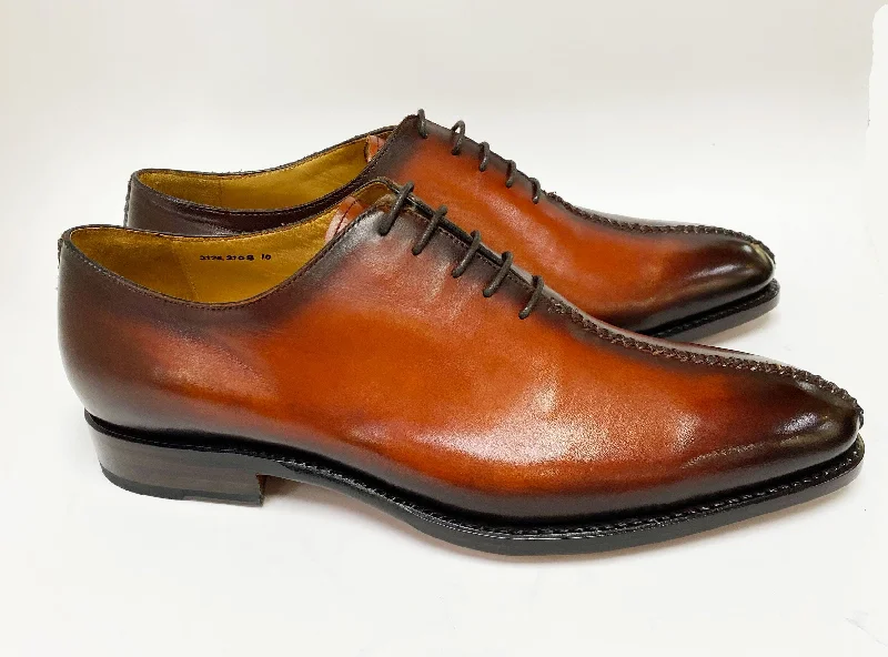 ""Derrick"" Burnished Calfskin Lace-Up Oxford Camel