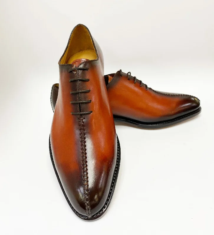 ""Derrick"" Burnished Calfskin Lace-Up Oxford Camel