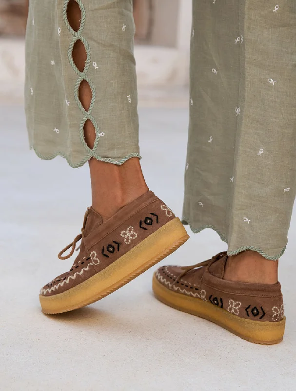 Komo Crochet Moccasin Camel Suede